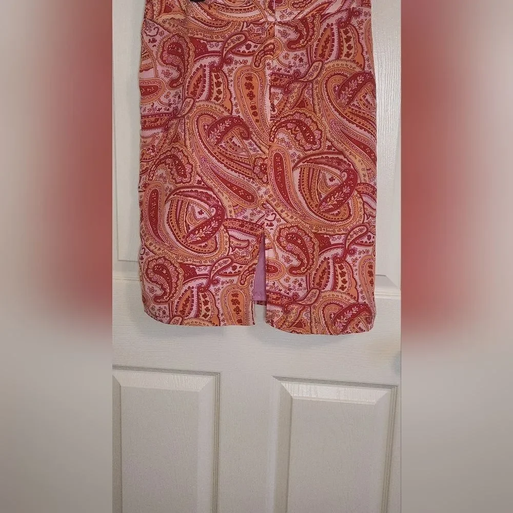 Worthington 12 Paisley Print 100% SILK Orange Pink Lined Zipper Women Mini Skirt